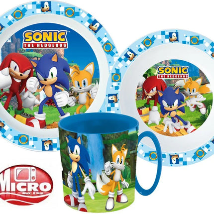 Sonic a sündisznó étkészlet, micro műanyag szett bögrével 350 ml