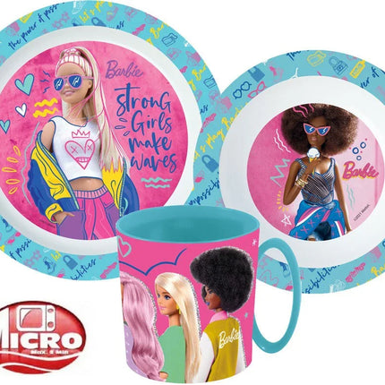 Barbie Stylish étkészlet, micro műanyag szett bögrével 350 ml