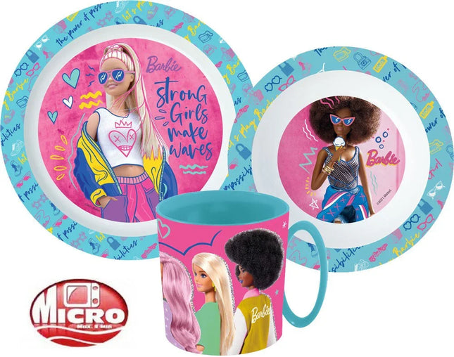 Barbie Stylish étkészlet, micro műanyag szett bögrével 350 ml