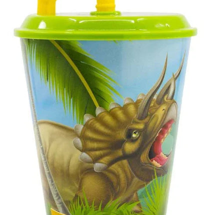 Dinoszaurusz T-Rex szívószálas pohár, műanyag 430 ml