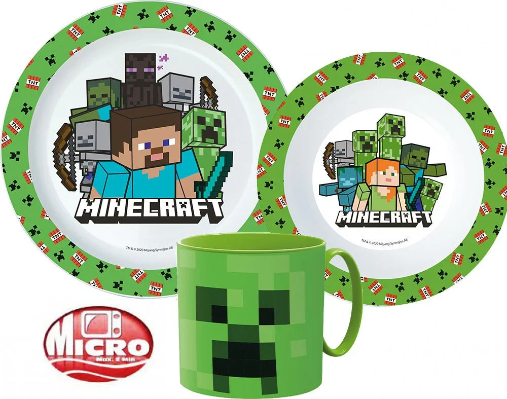 Minecraft Creeper étkészlet, micro műanyag szett bögrével 265 ml