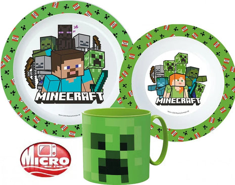 Minecraft Creeper étkészlet, micro műanyag szett bögrével 265 ml