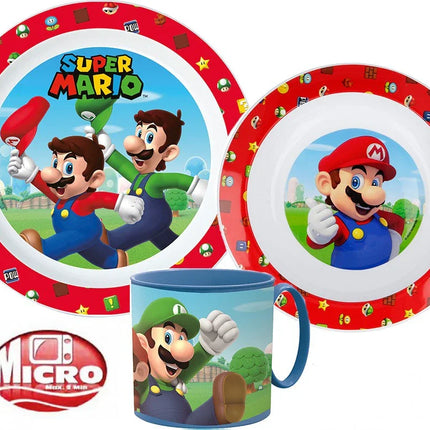 Super Mario Mushroom Kingdom étkészlet, micro műanyag szett bögrével 265 ml