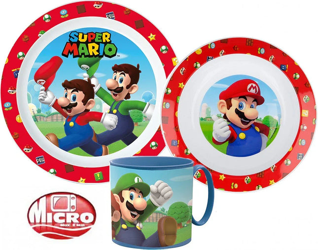 Super Mario Mushroom Kingdom étkészlet, micro műanyag szett bögrével 265 ml