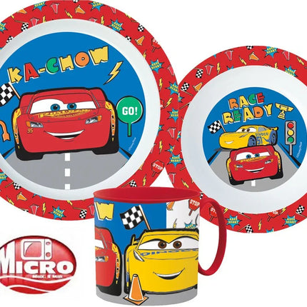 Disney Verdák Lets Race étkészlet, micro műanyag szett bögrével 265 ml