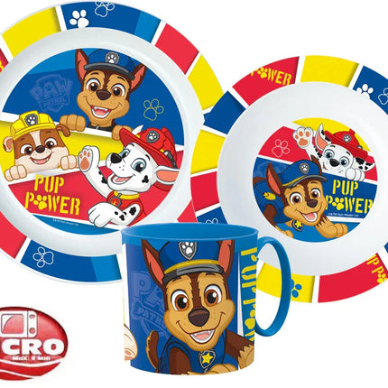 Mancs Őrjárat Pup Power étkészlet, micro műanyag szett bögrével 265 ml