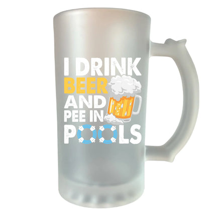 Vicces 400 ml-es homokfújt söröskorsó „Sört iszom, medencékbe pisilek” felirattal
