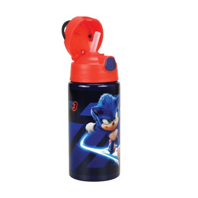 Sonic a sündisznó Brawn mintás alumínium kulacs beépített szívószállal és akasztóval, 500 ml űrtartalommal.