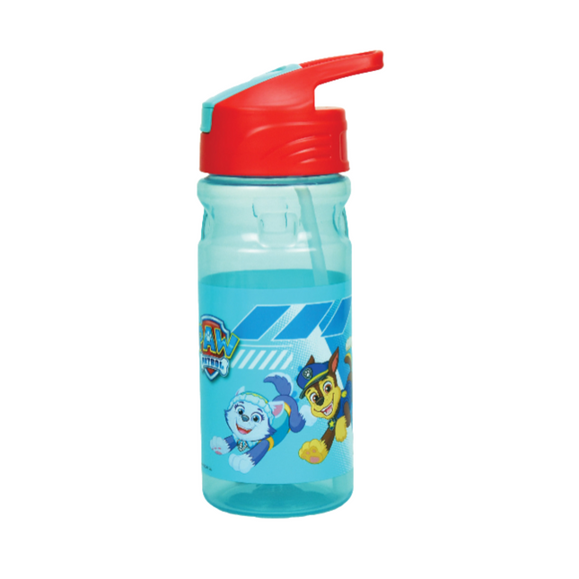 Paw Patrol mintás gyerek kulacs műanyag szívószállal, Mancs Őrjárat karakterekkel díszítve.
