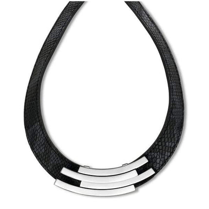 Victoria Ezüst színű fekete bőr nyaklánc