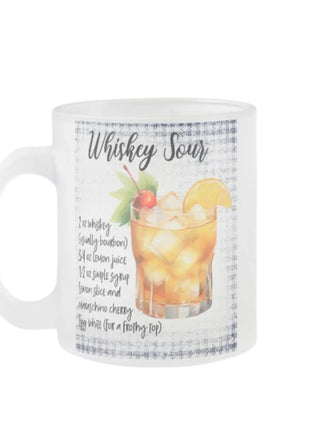Ajándék bögre amin a Whisky Sour koktél recept látható