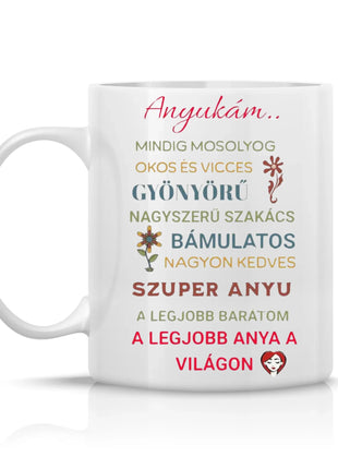 Bögre anyukáknak, pozitív tulajdonságokkal díszítve – egyedi ajándék anyák napjára