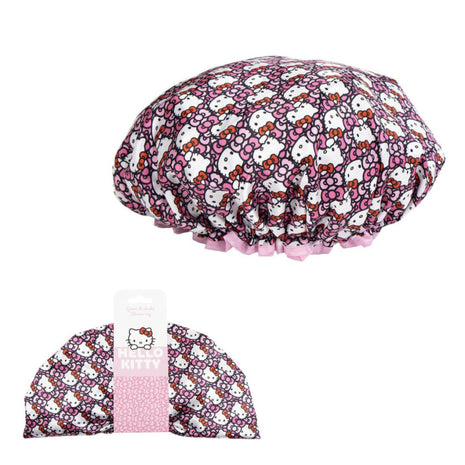 Hello Kitty mintás fürdősapka kislányoknak, kényelmes és vízálló kialakítással, hajvédelemhez fürdés vagy zuhanyzás közben.