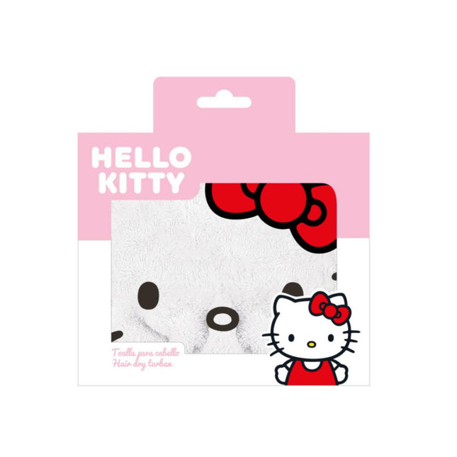 Hello Kitty mintás hajtörölköző puha, nedvszívó anyagból, kíméletes hajszárításhoz otthon vagy utazás közben.