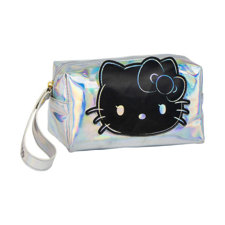 Hello Kitty holografikus piperetáska 18 cm-es méretben, csillogó megjelenéssel, praktikus tároló kozmetikumokhoz vagy iskolai kellékekhez.