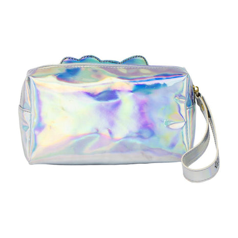 Hello Kitty holografikus piperetáska 18 cm-es méretben, csillogó megjelenéssel, praktikus tároló kozmetikumokhoz vagy iskolai kellékekhez.