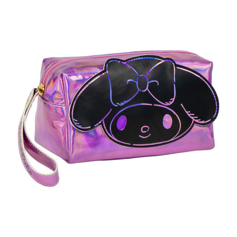 Hello Kitty és My Melody mintás holografikus piperetáska 18 cm-es méretben, csillogó kivitelben, praktikus tároló mindennapi használatra.